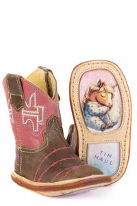 Tin Haul Girls Infant Barbed Wire Belle Leather Boot in brown blush - kids' boots