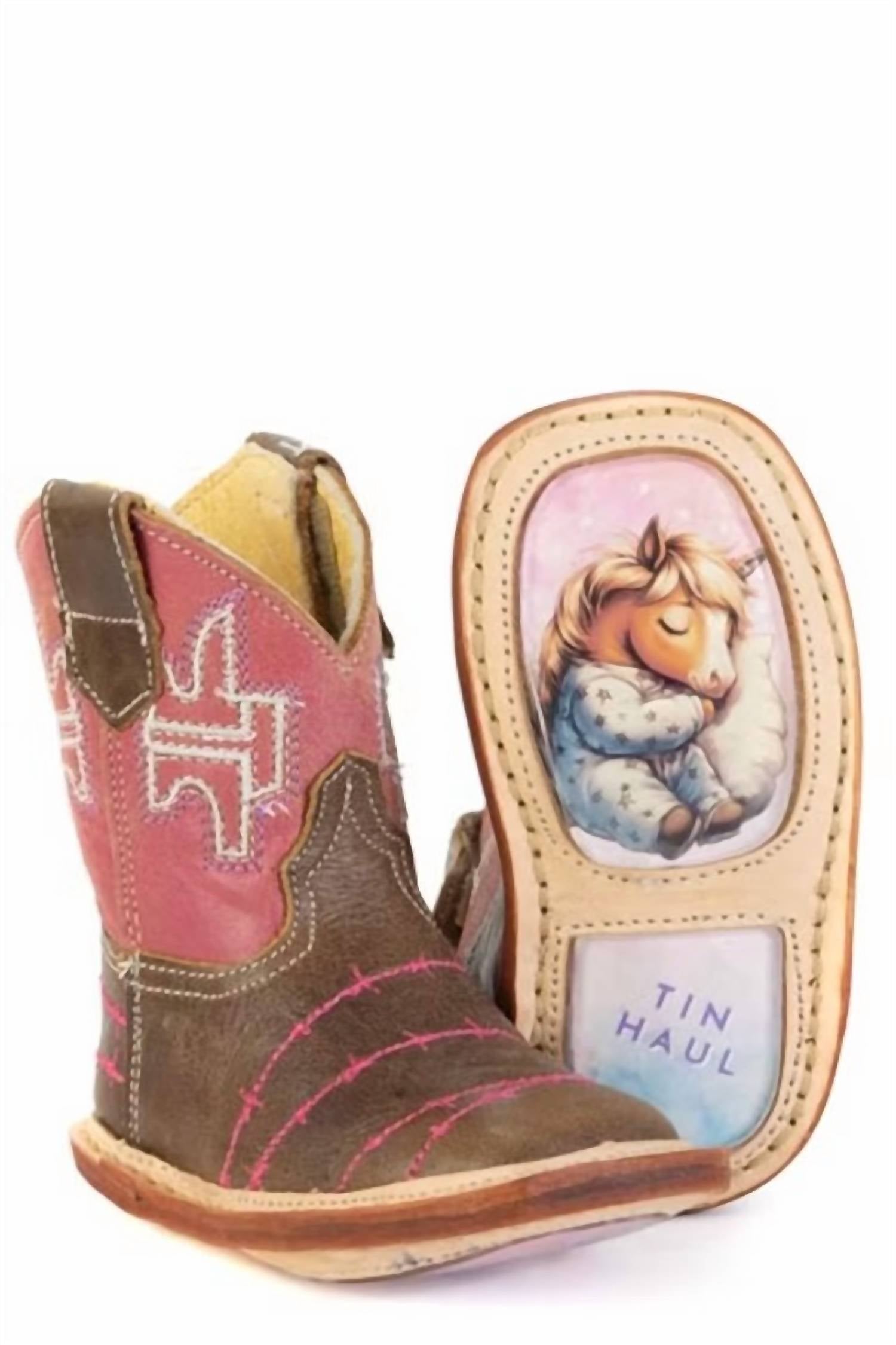 Tin Haul Girls Infant Barbed Wire Belle Leather Boot in brown blush - kids' boots