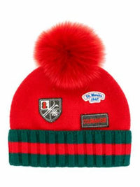 Mitchie'S Matchings - Women's Knit Ski Logo Beanie With Fox Fur Pom Pom