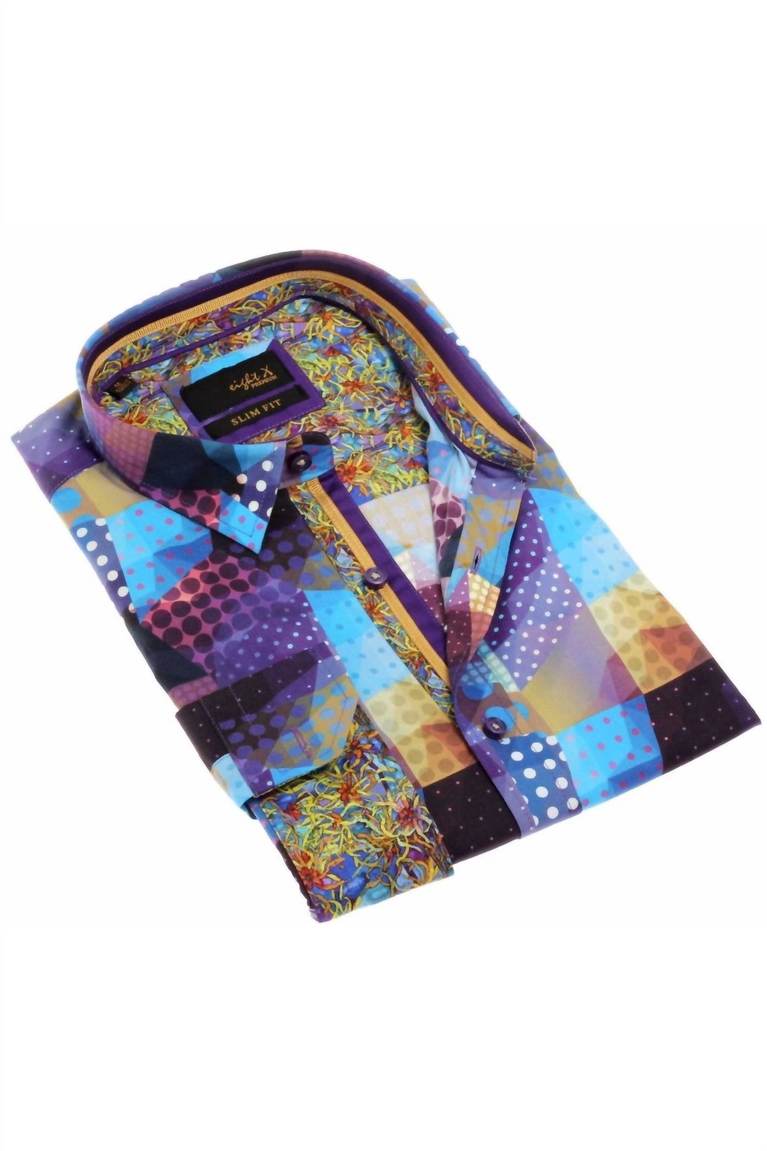 Eight X - Print Button Down Shirt With Trim