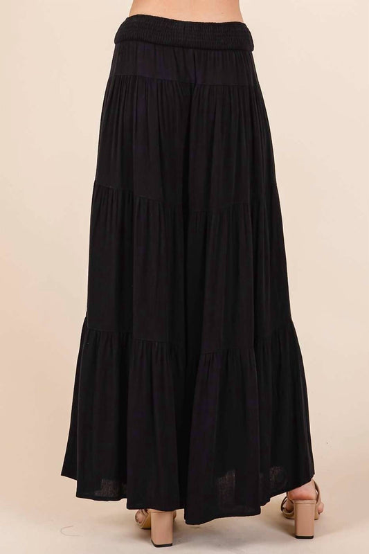 Mittoshop - Tier Detail Smocked Elastic Waist Wide Leg Pants