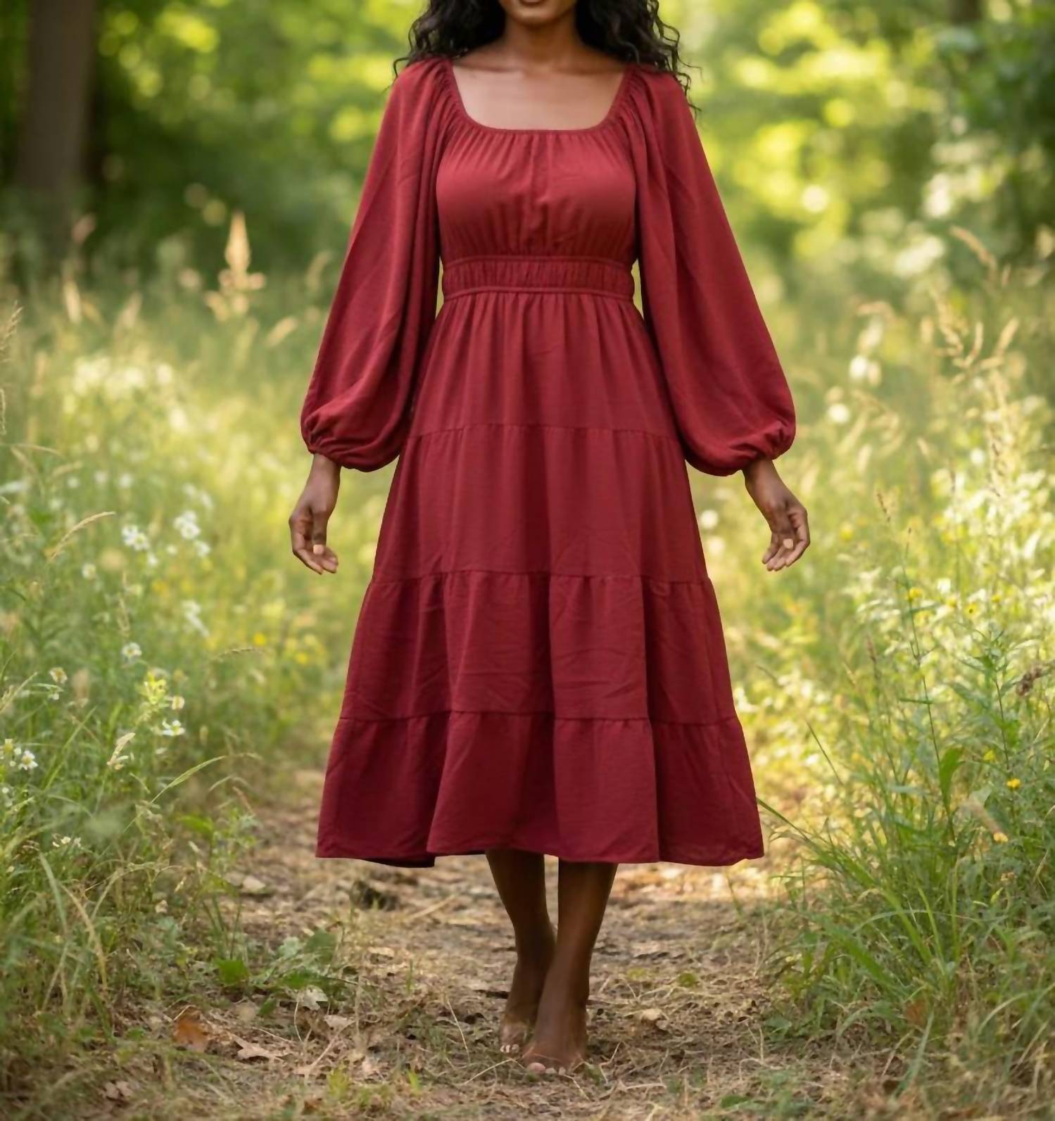 She + Sky - Women's Long Sleeve Woven Tiered Dress