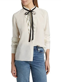 Frame - Velvet Tie Ruffle Blouse