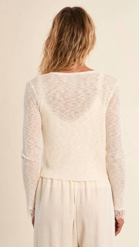 MOLLY BRACKEN Women's Front Tie Lace Cardigan in off white - women's cardigan - detail view
