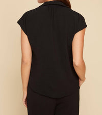 Renuar - Button Front Collared Blouse With Cap Sleeves