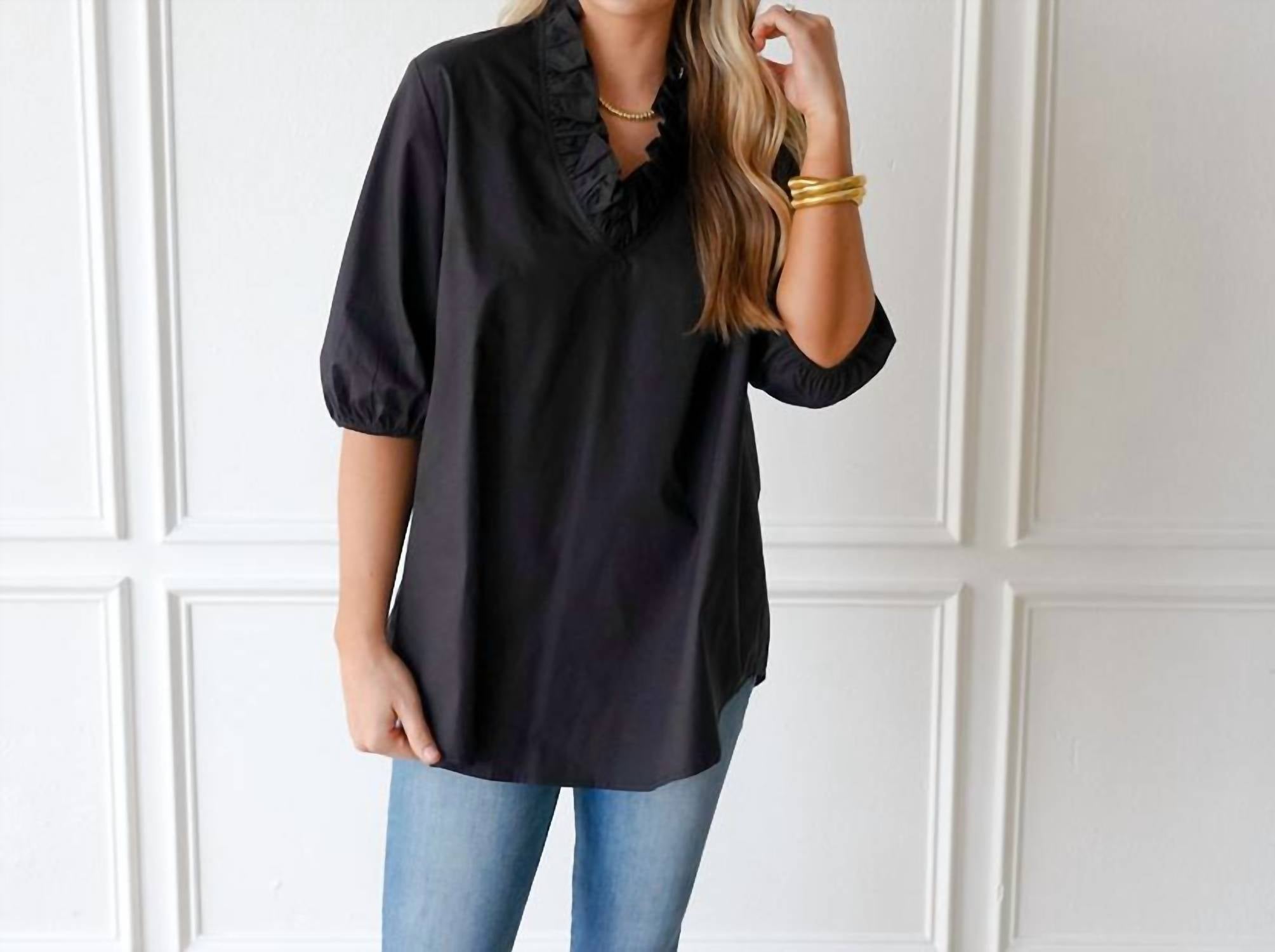 Caryn Lawn - Kit Ruffled V-neck Top