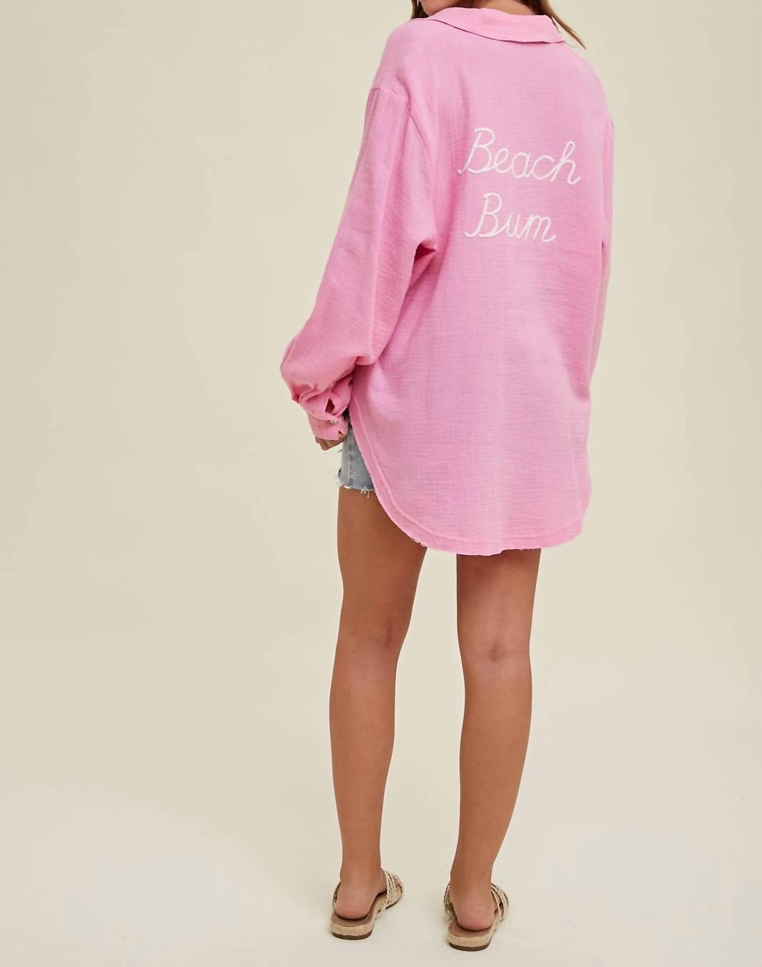 Wishlist - Beach Bum Embroidered Button Down Shirt