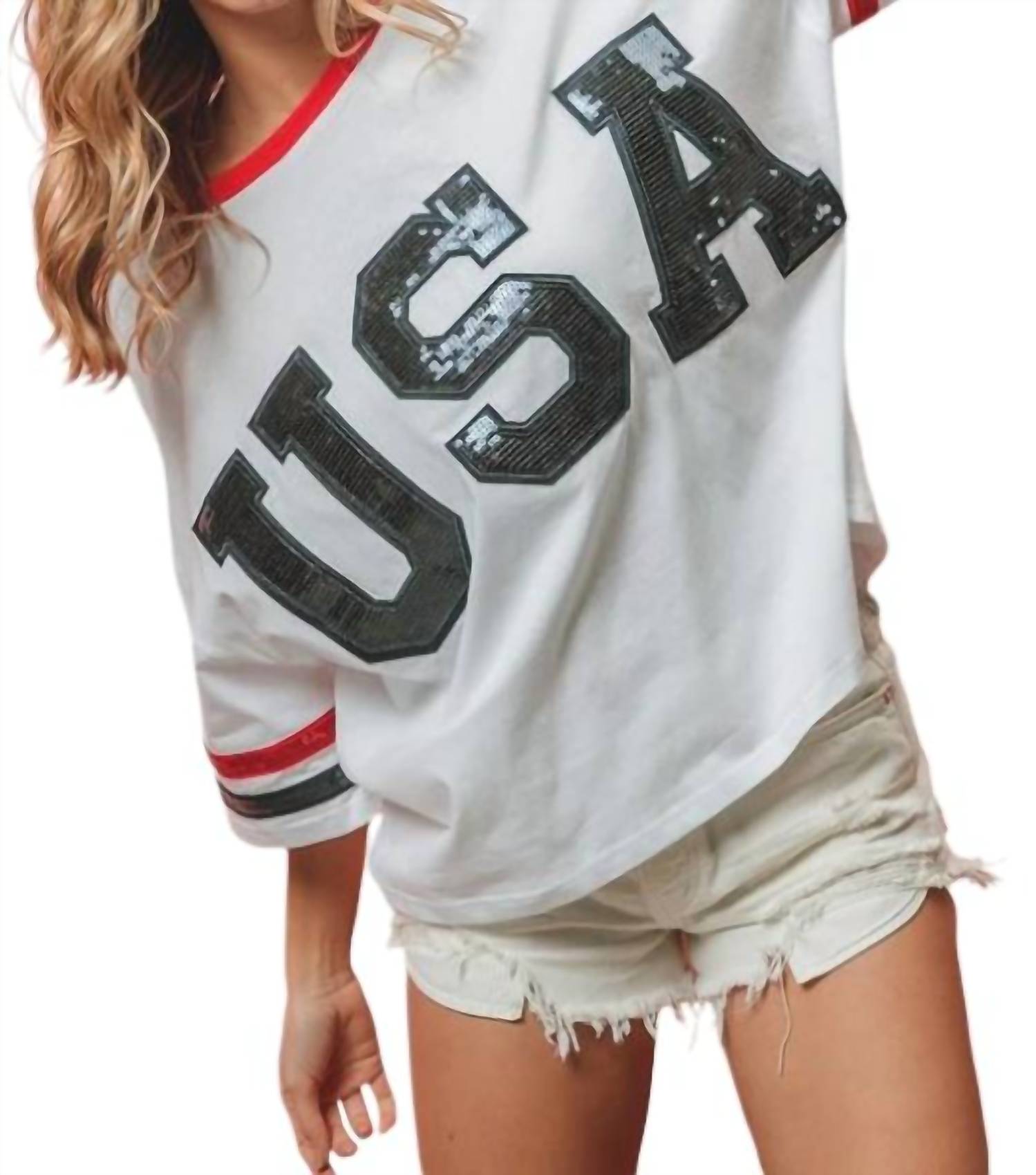 Bibi - USA Striped Sequin Top