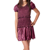 Flowers By Zoe - Girls' Shimmering Puff Sleeve Smocked Dress