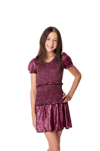 Flowers By Zoe - Girls' Shimmering Puff Sleeve Smocked Dress