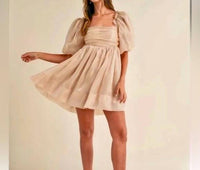 Mable - Organza Puff Sleeve Babydoll Dress