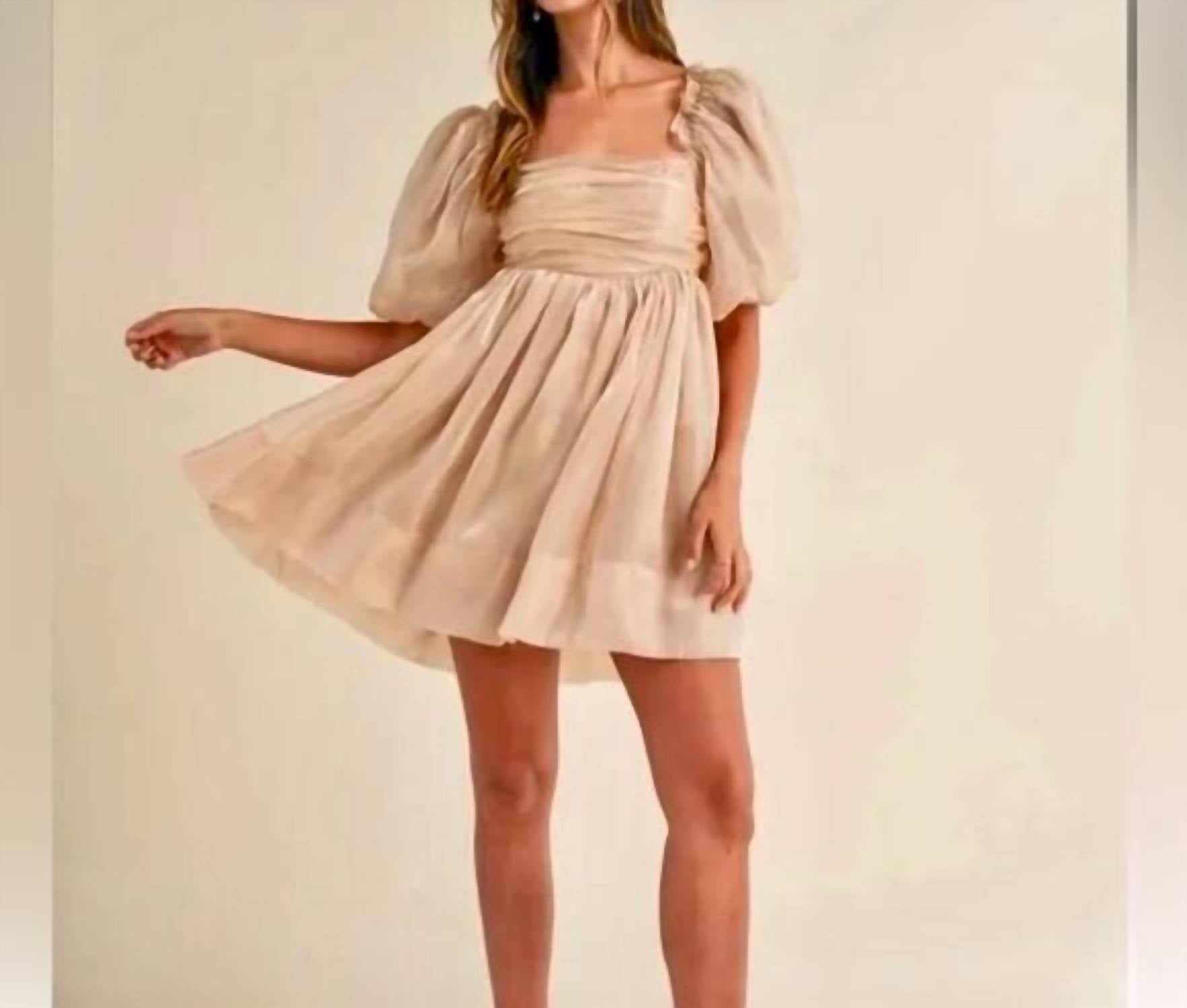 Mable - Organza Puff Sleeve Babydoll Dress