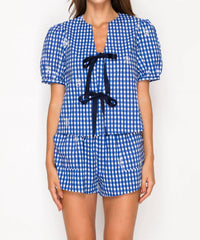 Meet Me In Santorini - Azure Gingham Tie Top