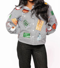 Queen Of Sparkles - Stripe Basketball Icon Button Up Top