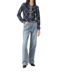 Suncoo Palmaros Two-tone Fancy Polo Sweater in night blue - women's sweater - alternate view