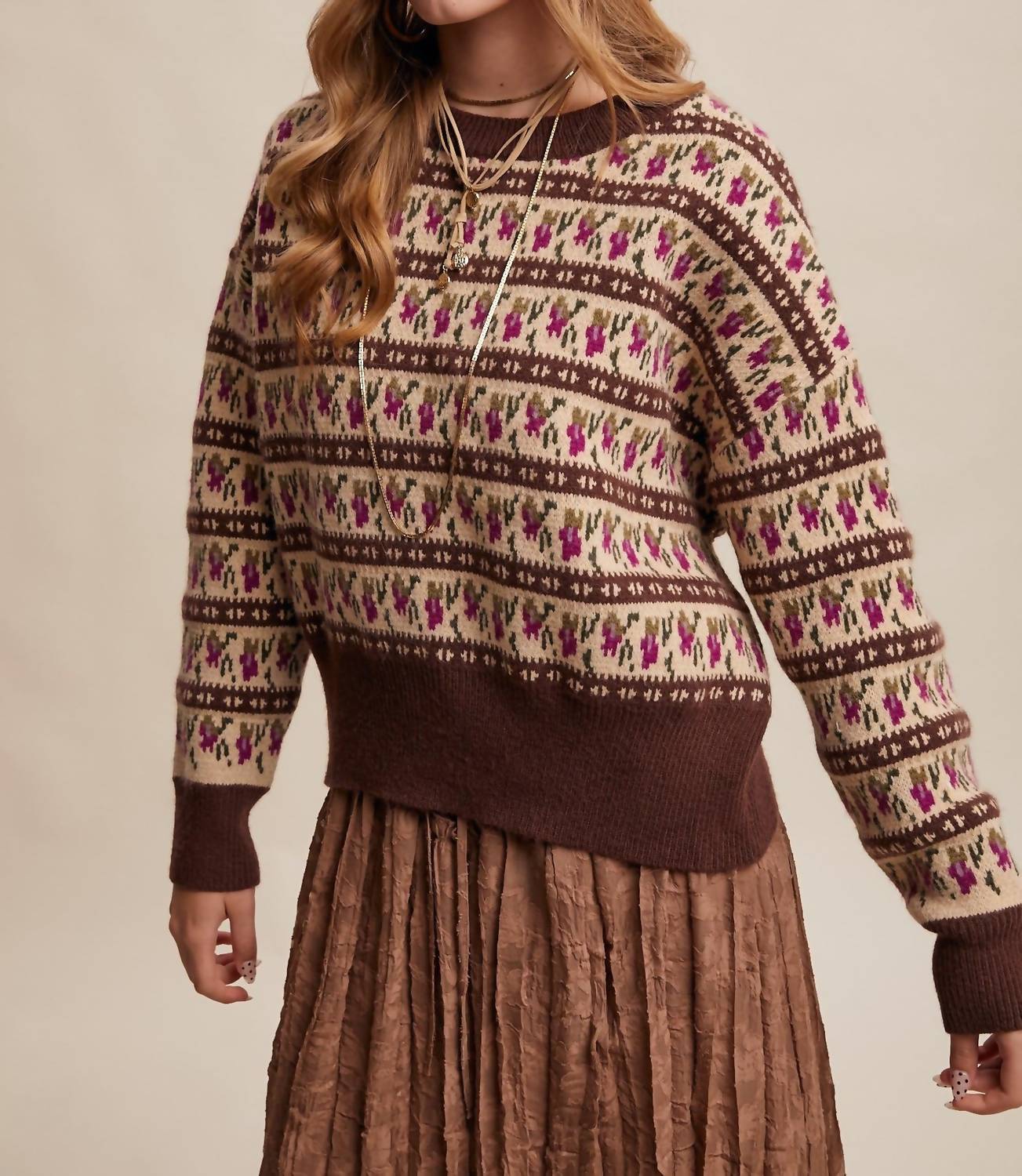 Listicle - Western Jacquard Knit Sweater
