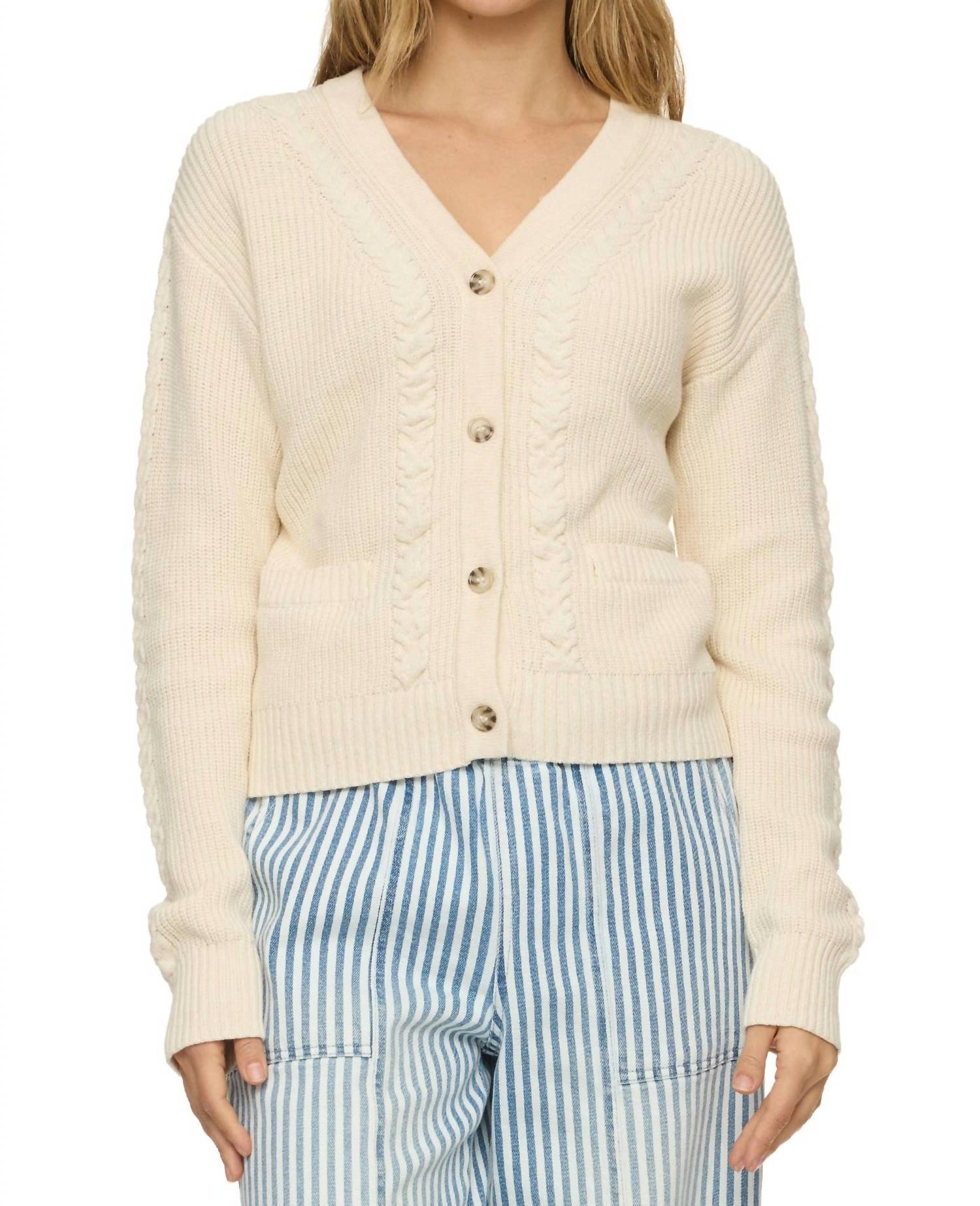 Fairfax & Favor Whitney Braided Cardigan in cream - women's cardigan