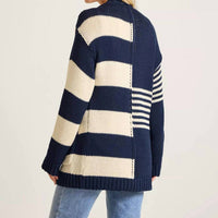 TOMMY BAHAMA Boardwalk Stripe Cardigan in coastline navy - women's cardigan - detail view