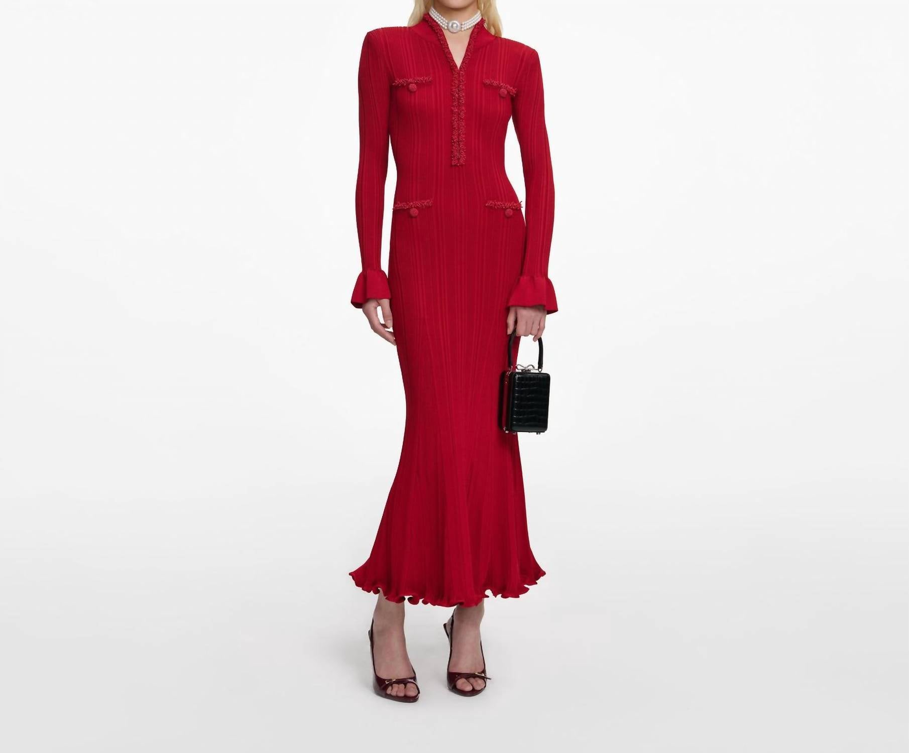 Self-Portrait - Pearl Trim Knit Midi Dress