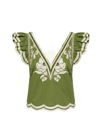 SCARLETT POPPIES Vittore V-neck Top in green - women's blouse - alternate view