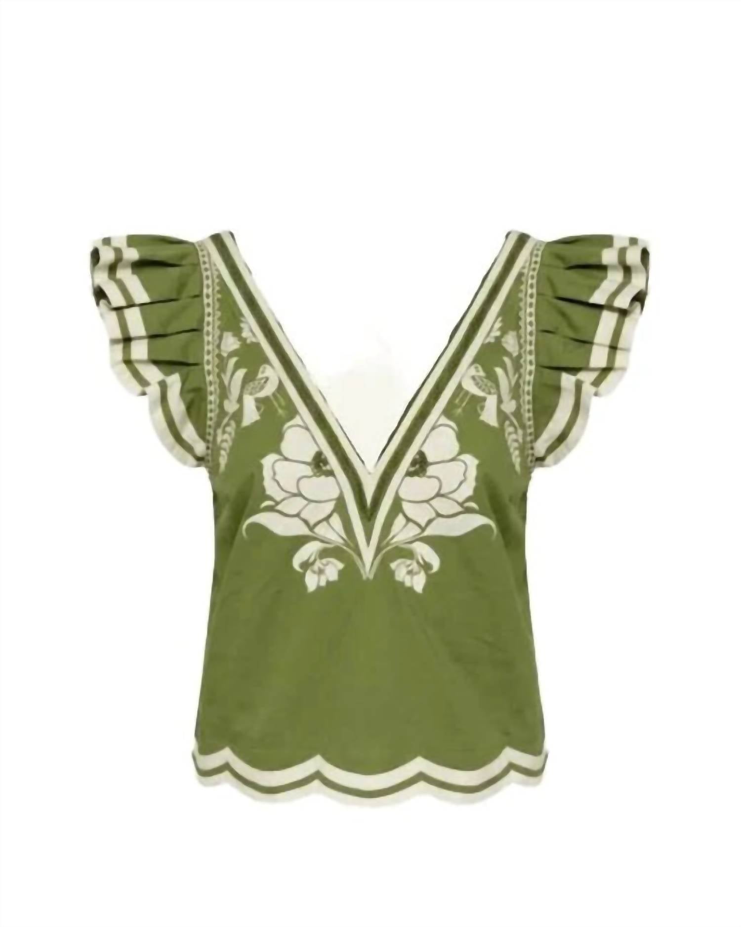 SCARLETT POPPIES Vittore V-neck Top in green - women's blouse - alternate view