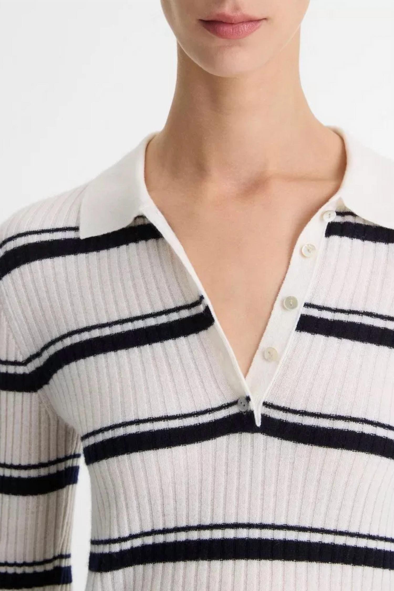 Vince - Silk Blend Stripe Polo Sweater