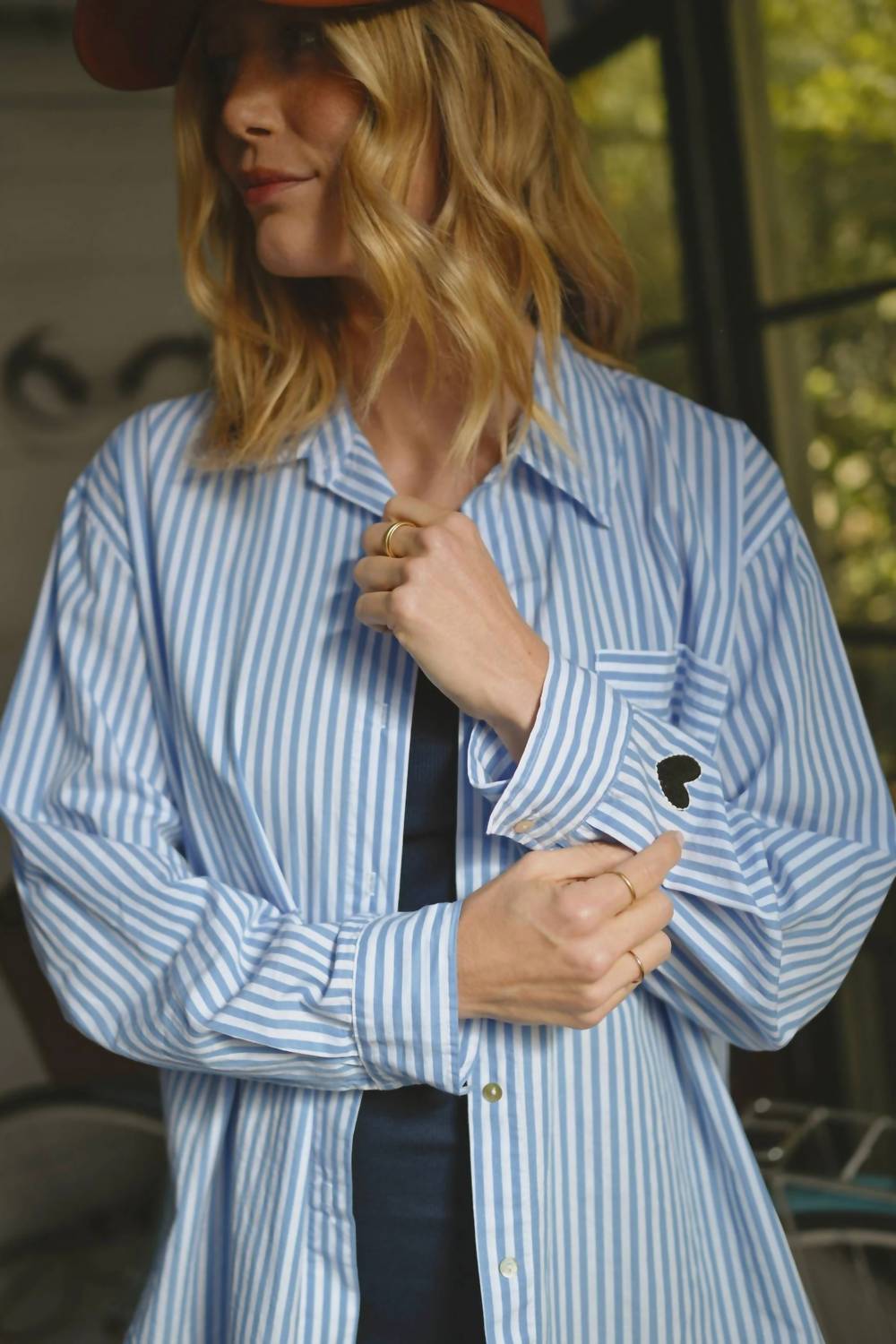 Sundry Sur La Mer Oversized Button Up Shirt Top in blue - women's long sleeve top