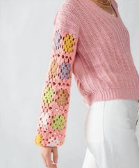 Adora - Crochet Long sleeve knit floral sweater