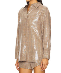 line and dot Checkmate Oversized Shacket in brown - women's jacket - alternate view
