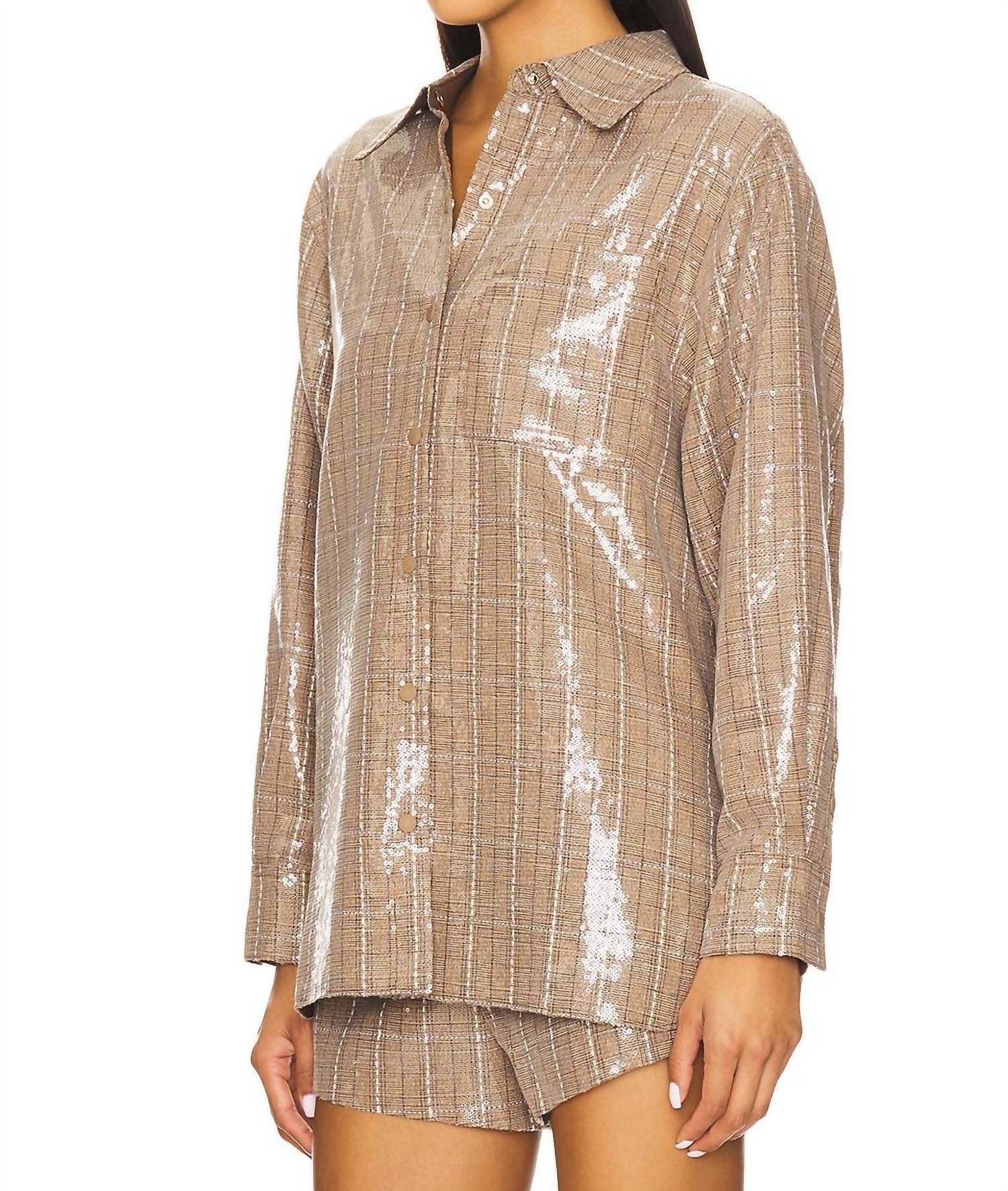 line and dot Checkmate Oversized Shacket in brown - women's jacket - alternate view