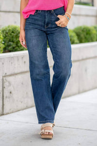Judy Blue Tumm Control Classic Straight Leg Jeans in dark wash - women's jeans