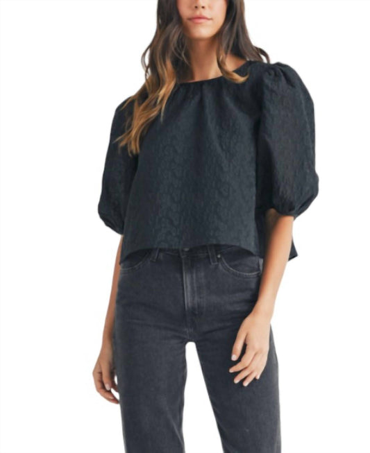 Mable - Textured Jacquard Puff Sleeve Top