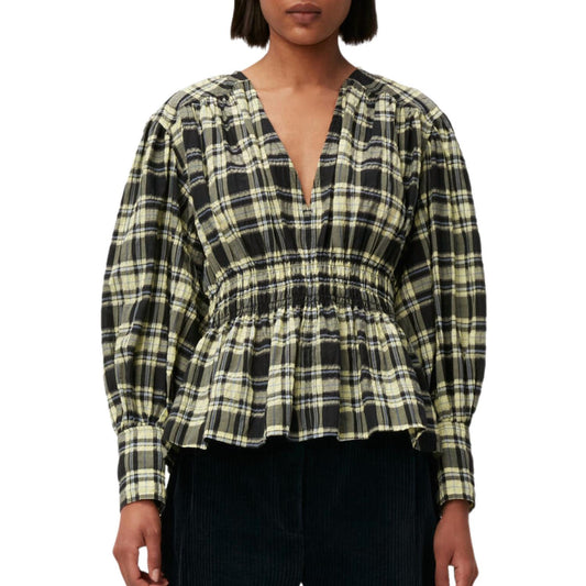 Ganni - CHECKERED SEERSUCKER BLOUSE