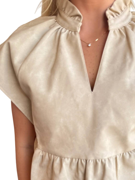 Thml - Short Sleeve Leather V Neck Top