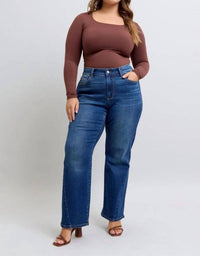 Judy Blue - Mid Rise Side Seam Detail Straight Jeans - Plus