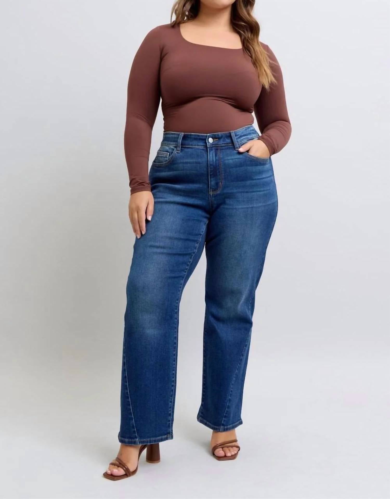 Judy Blue - Mid Rise Side Seam Detail Straight Jeans - Plus
