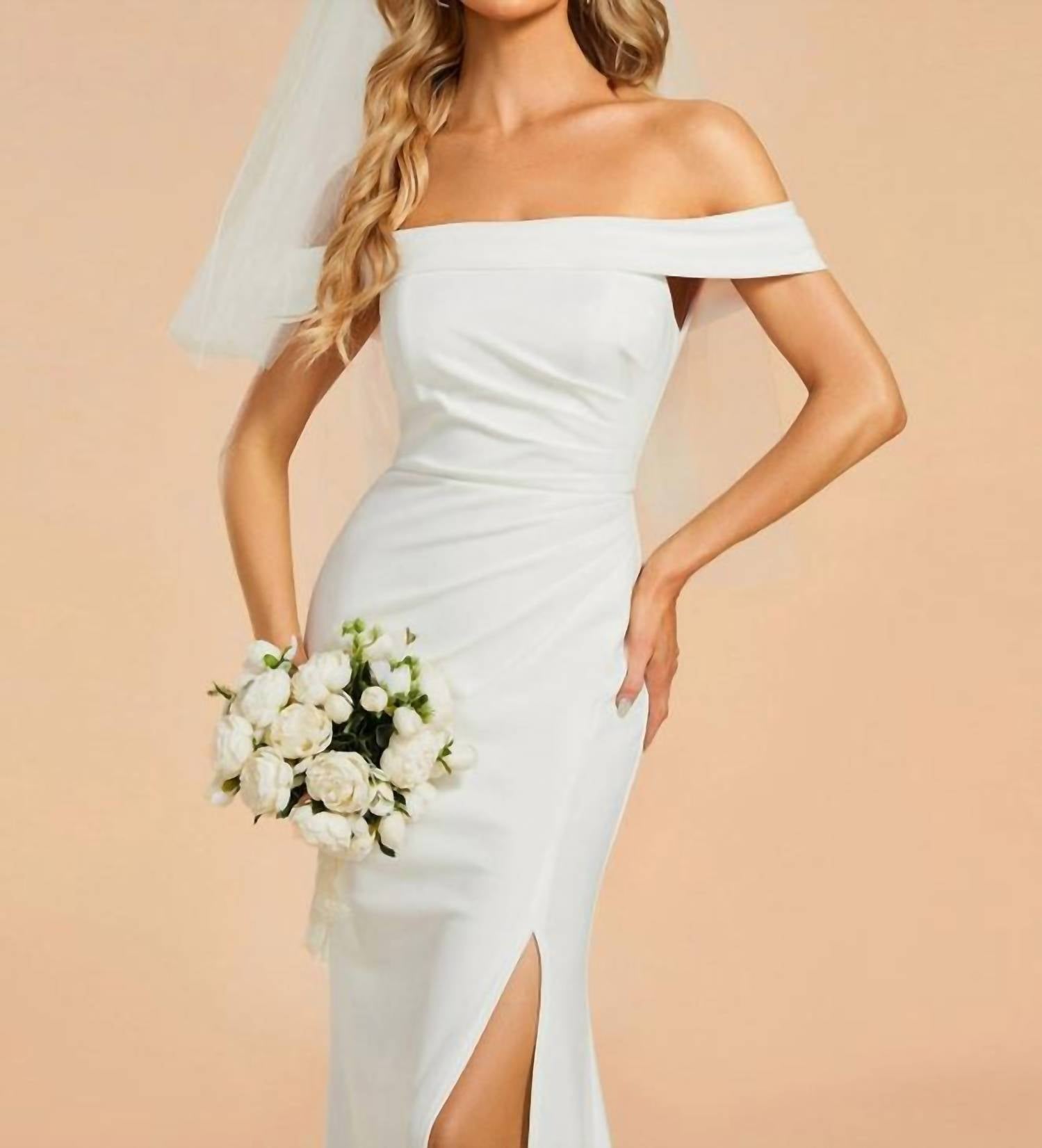 Ever-Pretty - Maxi Long Side Split Off Shoulder Wedding Dress