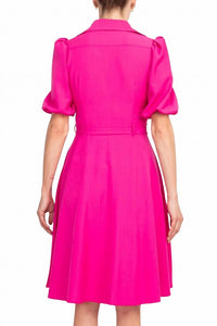 Sharagano - Collared Short Sleeve Button Front Dress With Pockets