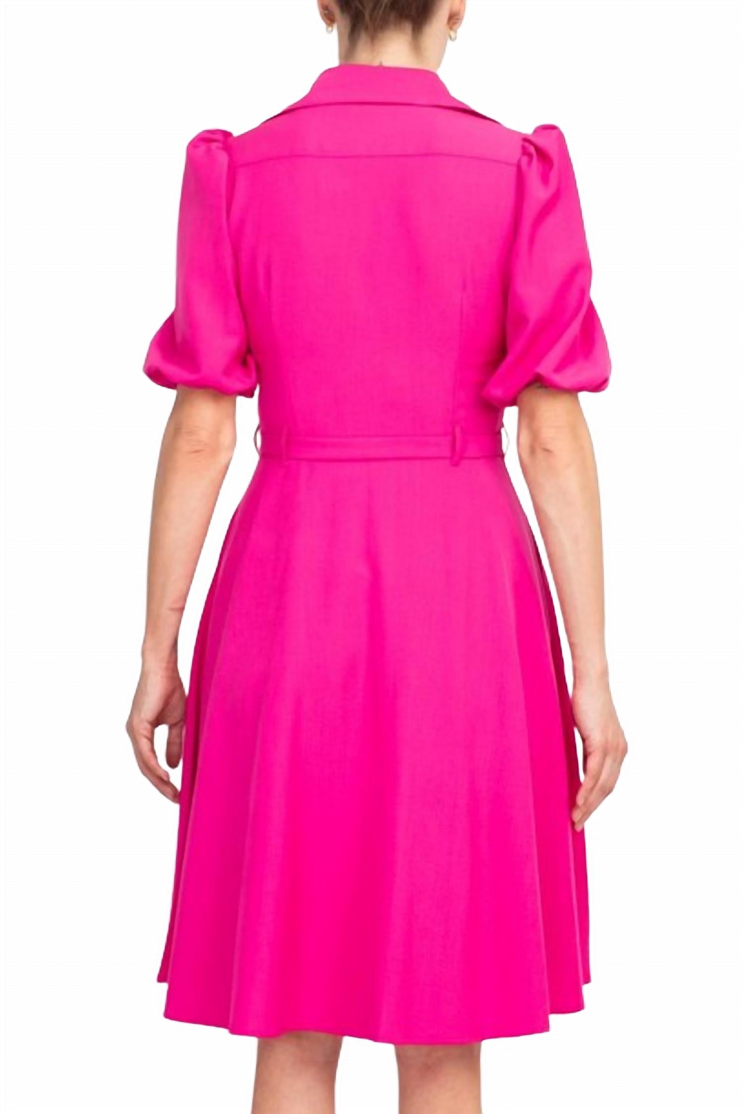 Sharagano - Collared Short Sleeve Button Front Dress With Pockets