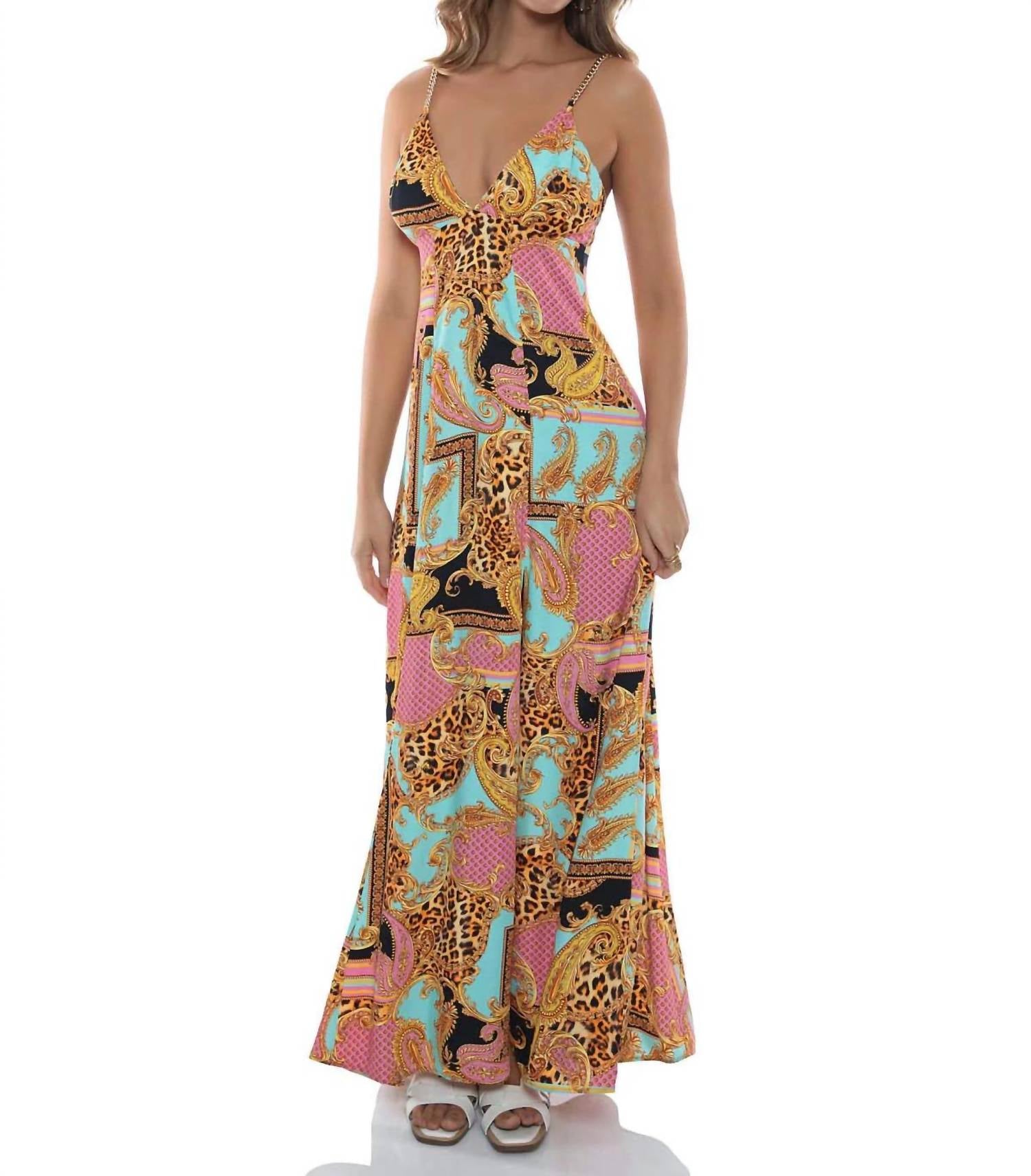 Luli Fama - Miami Daydream Chain Bralette Side Slit Maxi Dress