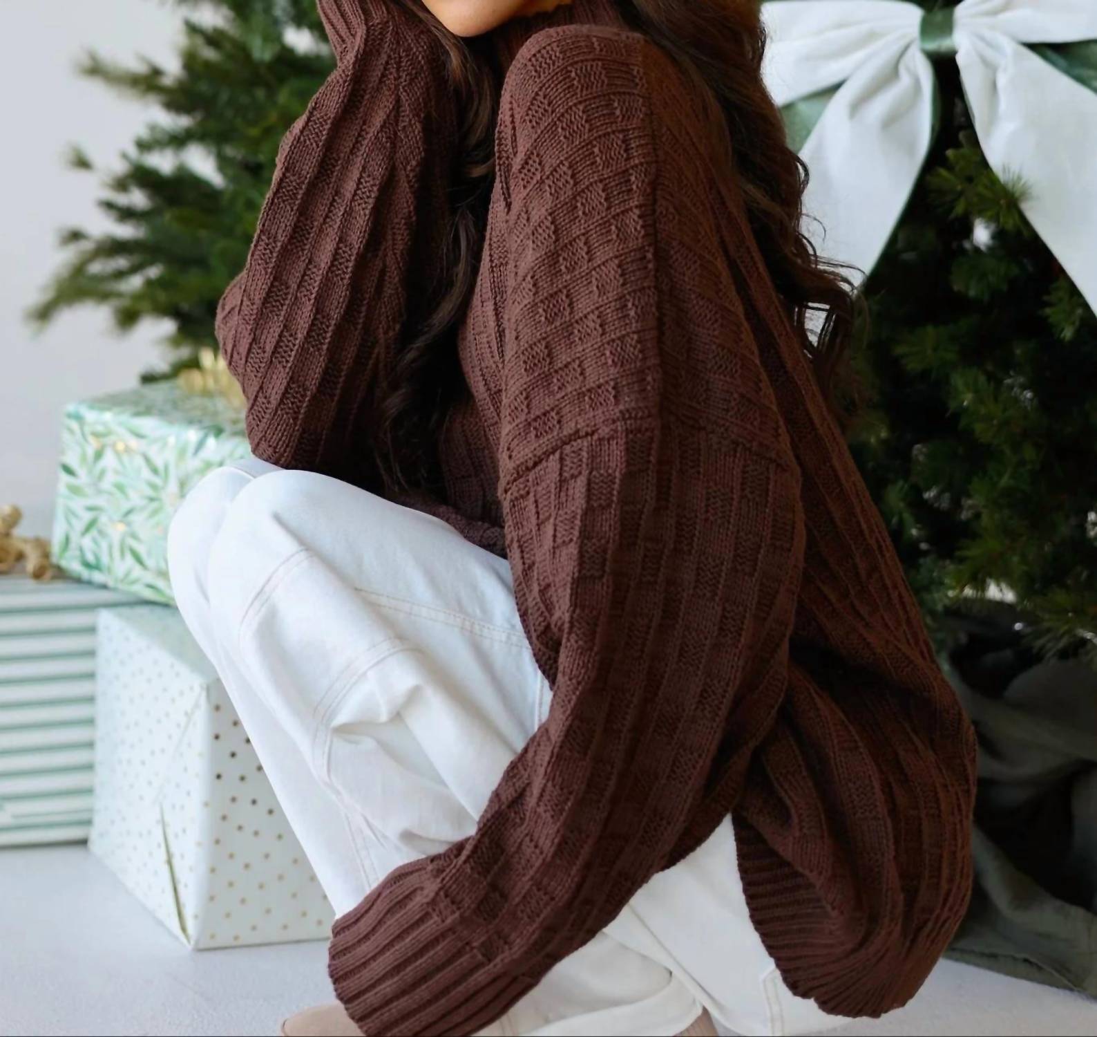 Candescent - Rowan Oversized Checkered Mock Neck Cotton Sweater