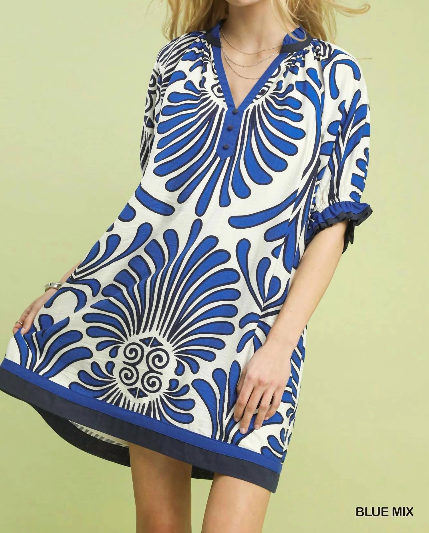 Umgee - Mix Printed V-Neck Dress
