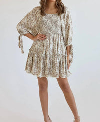 Just Me - Gia Smocked Puff Sleeve Floral Mini Dress