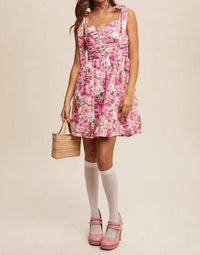 Listicle - Flower Print Bustier Tie Shoulder Dress