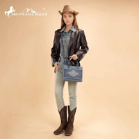 Montana West Western Tooled Aztec Tote in jean 1 - women's bag - alternate view