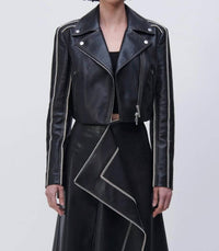 SIMKHAI Oslo Cropped Embroidered Biker Jacket in black - women's jacket