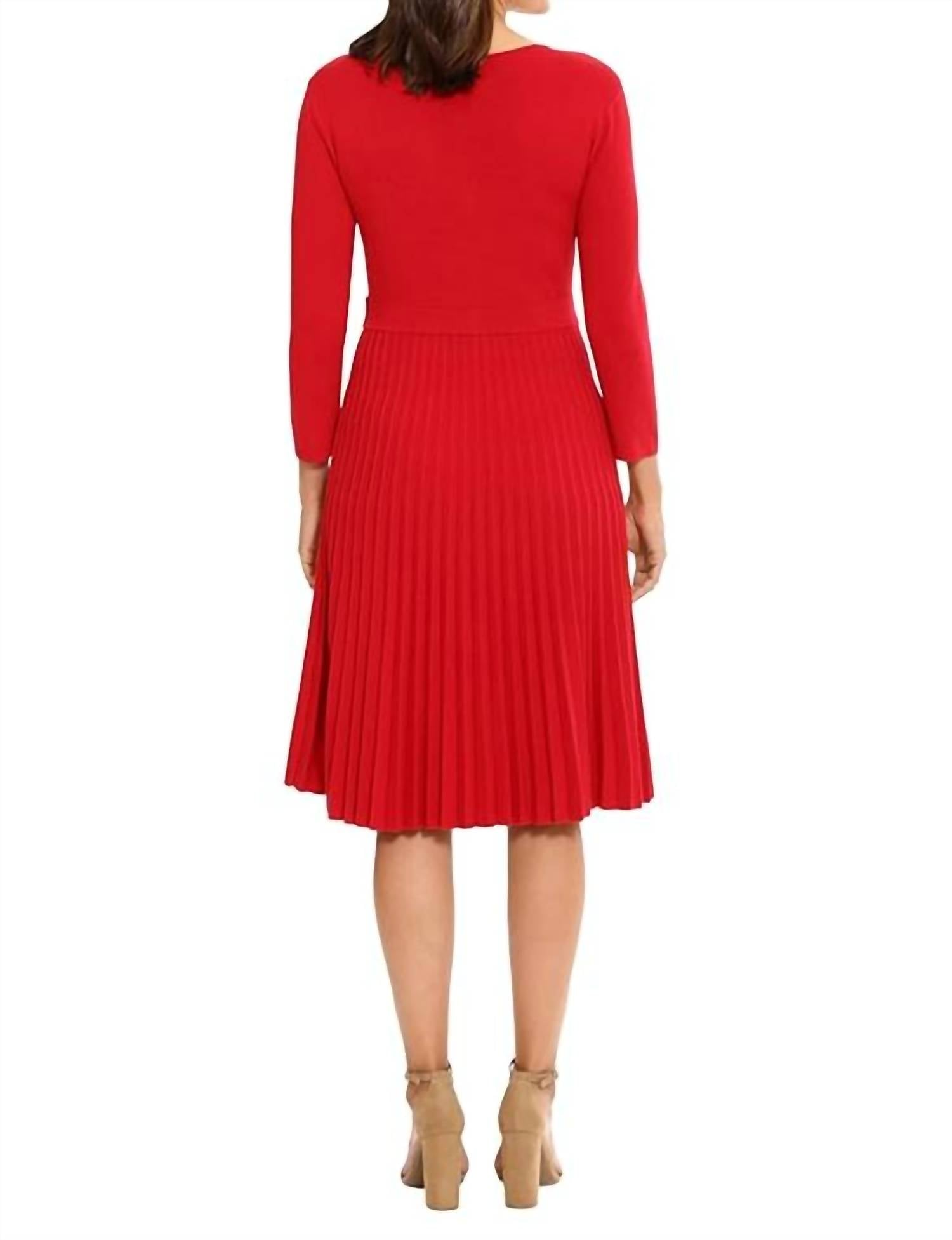 LONDON TIMES Knit Pleated Midi Dress in red - women's dress - alternate view