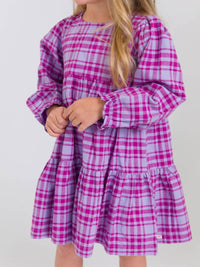 Rufflebutts - Girls' Harper Plaid Woven Long Sleeve Tiered Twirl Dress
