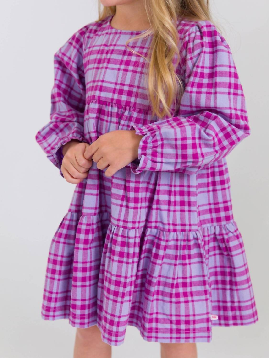 Rufflebutts - Girls' Harper Plaid Woven Long Sleeve Tiered Twirl Dress