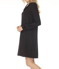 Joseph Ribkoff Velvet Collar Twill Shirt Mini Dress in black - women's dress - detail view